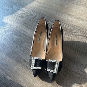 Manolo Blahnik Black Heels with Silver Buckle